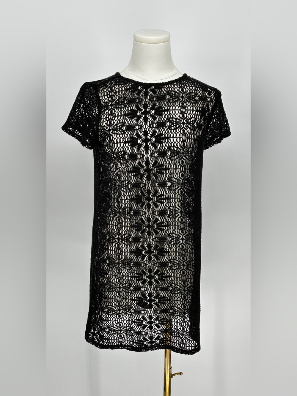 Stradivarius Women’s Black Crochet Mini Dress/Swim Coverup Size S
